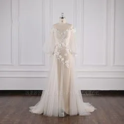 Exquisite Ivory Long Sleeveless A-Line Jewel Tulle Wedding Dress With Appliques
