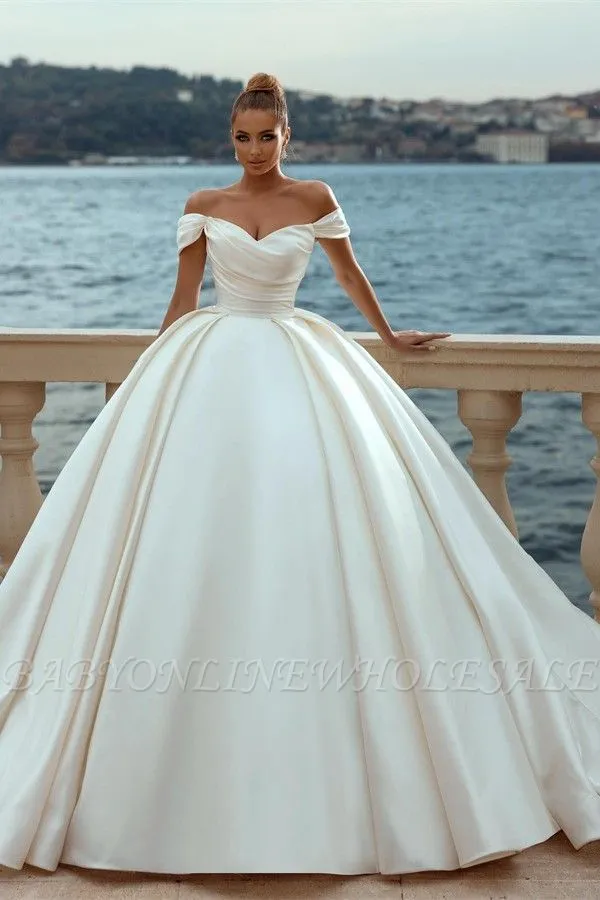 Elegant Off The Shoulder Strapless Satin Ball Gown Wedding Dress