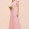 One Shoulder Soft Chiffon Bridesmaid Dress Pink Maid Of Honor Dress