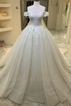 Luxurious Off Shoulder Appliques A-line Ball Gowns Princess Bridal Gowns