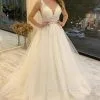 Sleeveless V-Neck A-line Wedding Dress Tulle Bridal Dress With Belt
