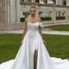 Fabulous One Shoulder Chapel Train Satin Wedding Dress With Ruffles