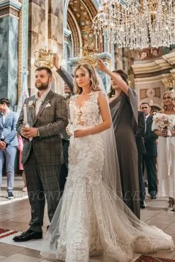 Champange Sleeveless Tulle Lace Long Sleeves Wedding Dress