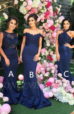 Elegant Mermaid Bridesmaid Dresses 3 Style Appliques Satin Long Prom Dresses