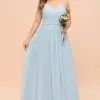 Plus Size Sky Blue Soft Chiffon Aline Bridesmaid Dress