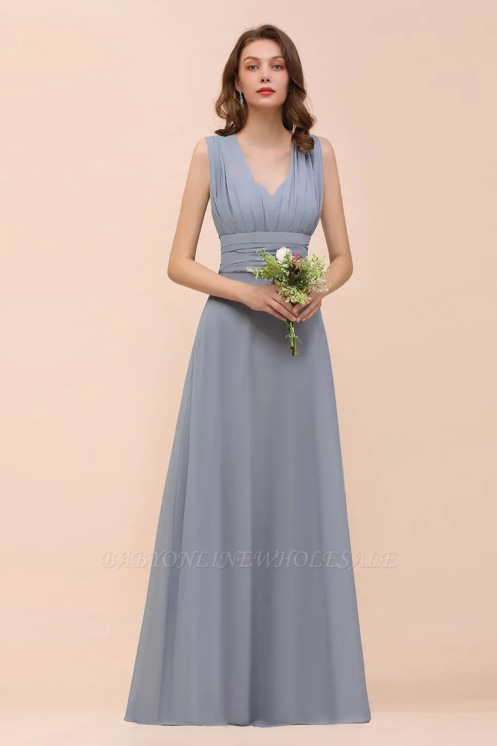 Grey Ruffle Chiffon Aline Infinity Bridesmaid Dress - Image 5