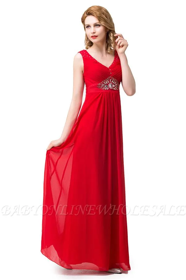 HANNAH | A-line V-neck Knee-length Ruffle Red Bridesmaid Dresses With Crystal