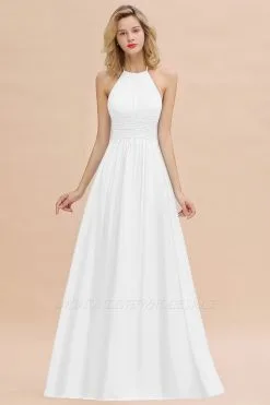 Stylish Sky Blue Halter Soft Chiffon Bridesmaid Dress Aline Evening Swing Dress