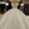 Sweetheart Sleeveless Crystals Ball Gown Cathedral Train