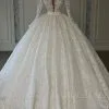 Luxury Long Sleeves Ball Gown Lace Appliques Wedding Dress