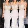 V-neck Sheer Tulle Sexy Bridesmaid Dresses | Sheath Sleeveless Maid Of Honor Dress