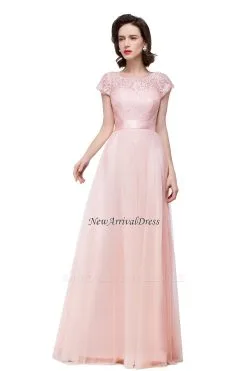 ELLIANA | A-line Short Sleeve Chiffon Bridesmaid Dresses With Ribbon Bow Sash