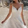 Ivory Spaghetti Straps Floor Length A-Line Wedding Dress