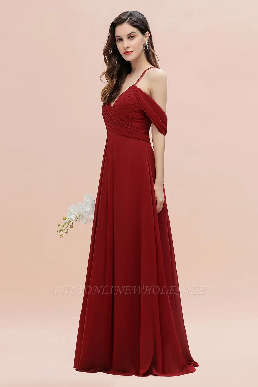 Elegant V-Neck Pleated Chiffon Bridesmaid Dress With Straps Cross Back Wedding Guest Dress - Image 2