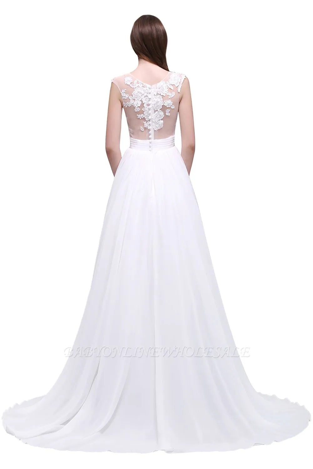 ALANI | Sheath Sheer Chiffon Beach Wedding Dresses With Lace - Image 3