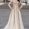 Chic Long Sleeves V-Neck A-line Wedding Dress Floral Lace Pattern