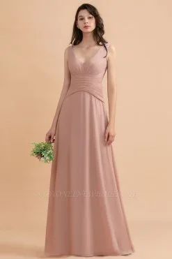 Dusty Pink Sleeveless Chiffon Bridesmaid Dress Aline Maid Of Honor Dress