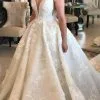 Summer Beach Plunging V-neck Ivory Princess Wedding Gowns