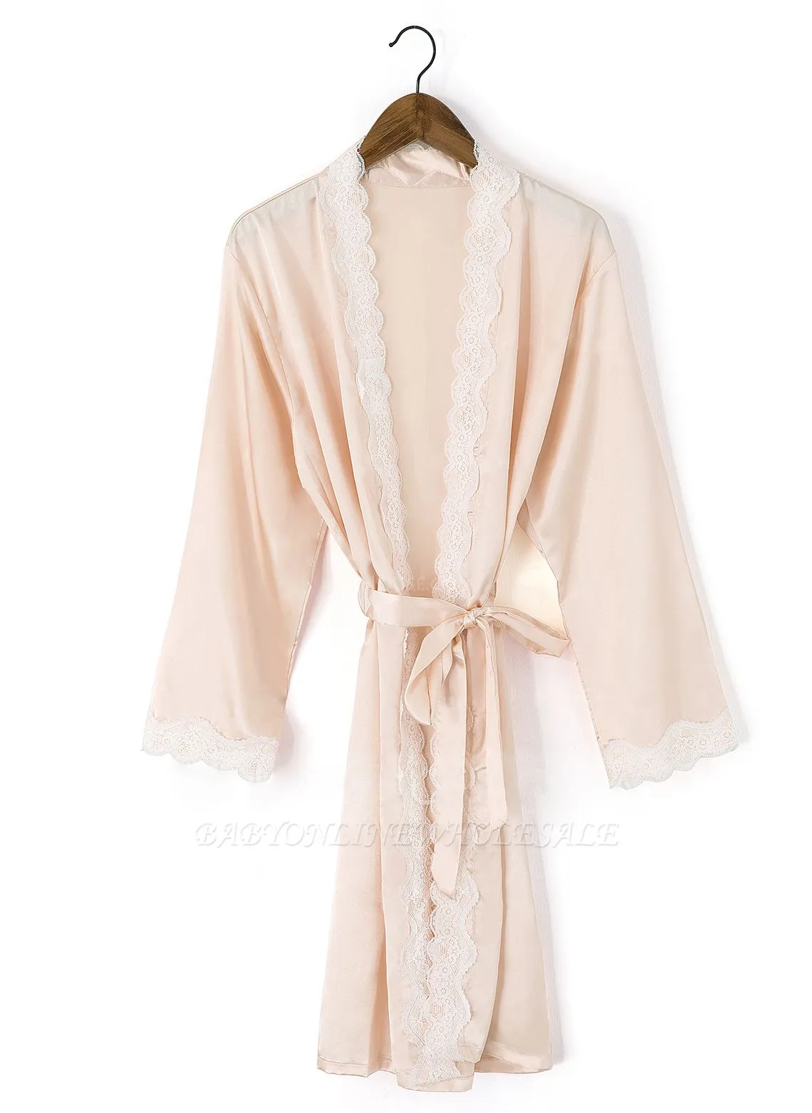 Durward | Personalized Lace Silk Satin Robe Kimono Beaded Bride Bridesmaid Wedding Gown Bathrobe Sleepwear - Image 2