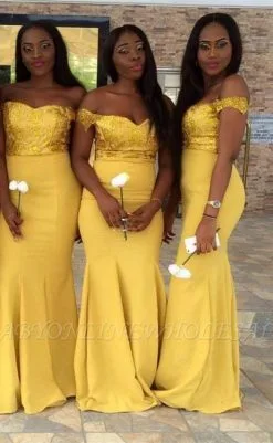Yellow Off-the-shoulder Mermaid Sequined Mermaid Bridesmaid Dress