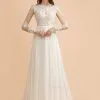 Winter Warm Long Sleeves Lace A-line Chiffon Wedding Dress
