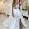 Chic Sweetheart Strapless Front Slit A-Line Floor Length Lace Wedding Dress