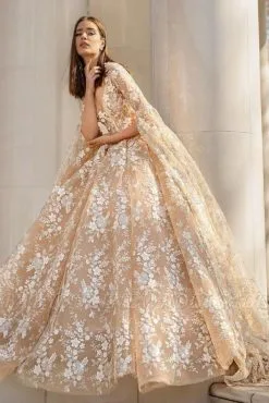 Gorgeous Long Puffy Sleeves Floral A-line Garden Wedding Gown
