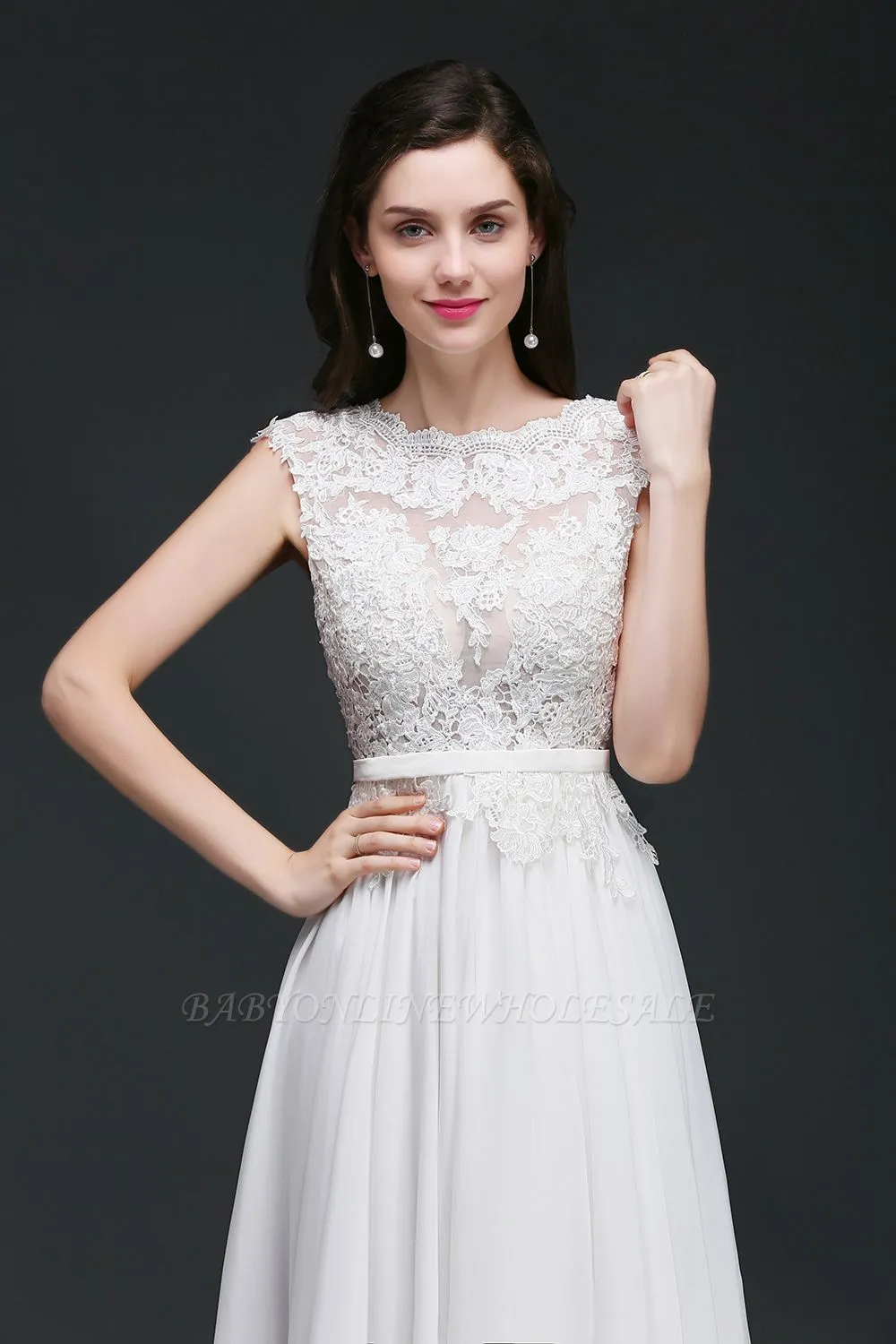 ANNALISE | A-line Scoop Modest Wedding Dress With Lace Appliques - Image 6