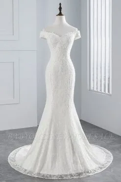 Elegant Off-the-shoulder White Mermaid Column Wedding Dress