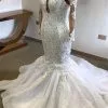 Beading Mermaid Sheer Tulle Wedding Dress| Appliques Long Sleeve Bridal Dress