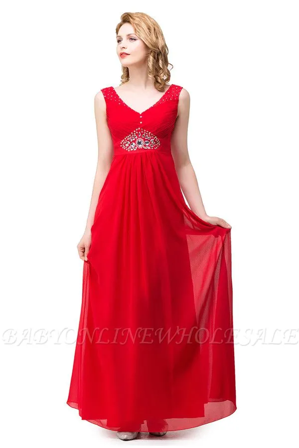 HANNAH | A-line V-neck Knee-length Ruffle Red Bridesmaid Dresses With Crystal - Image 4