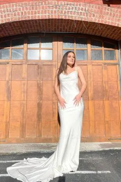 White Floor-length Spaghetti Straps Open Back Satin Mermaid Wedding Dress