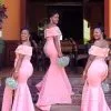 Mermaid Floor Length Off The Shoulder Bridesmaid Dresses With Appliques| Blushing Pink Split Dresses For Maid Of Honor