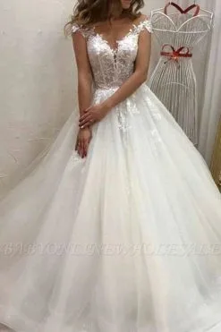 Stylish Tulle Lace Garden Wedding Dress Off Shoulder