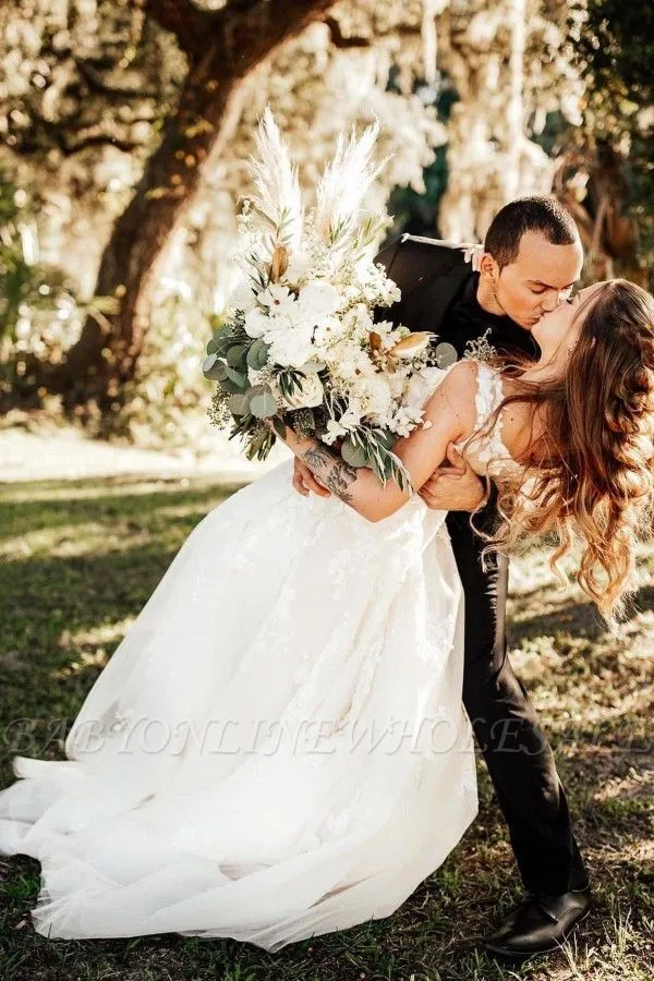 V-neck Simple Sleeveless Floor Length Forest Wedding Dress - Image 3