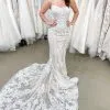 Long Mermaid Spaghetti Straps Backless Appliques Lace Floor-length Wedding Dress