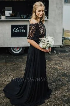 Off Shoulder Floral Lace Wedding Dress