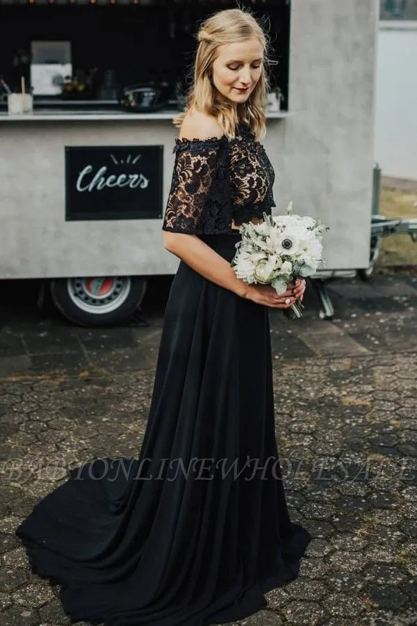 Off Shoulder Floral Lace Wedding Dress