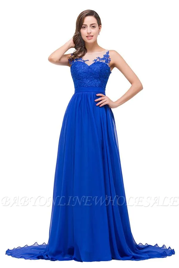 HATTIE | A-line Crew Floor-length Hollow Chiffon Bridesmaid Dresses With Applique