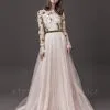 Lace Long Sleeve Floral A-line Wedding Dresses | Pleated Tulle Bridal Gowns Online