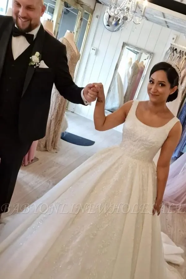 Square Neck Sleeveless White Ball Gown Bridal Gowns