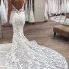 Sexy Applique Spaghetti-Strap Wedding Dresses | Backless Mermaid Sleeveless Floral Bridal Gowns