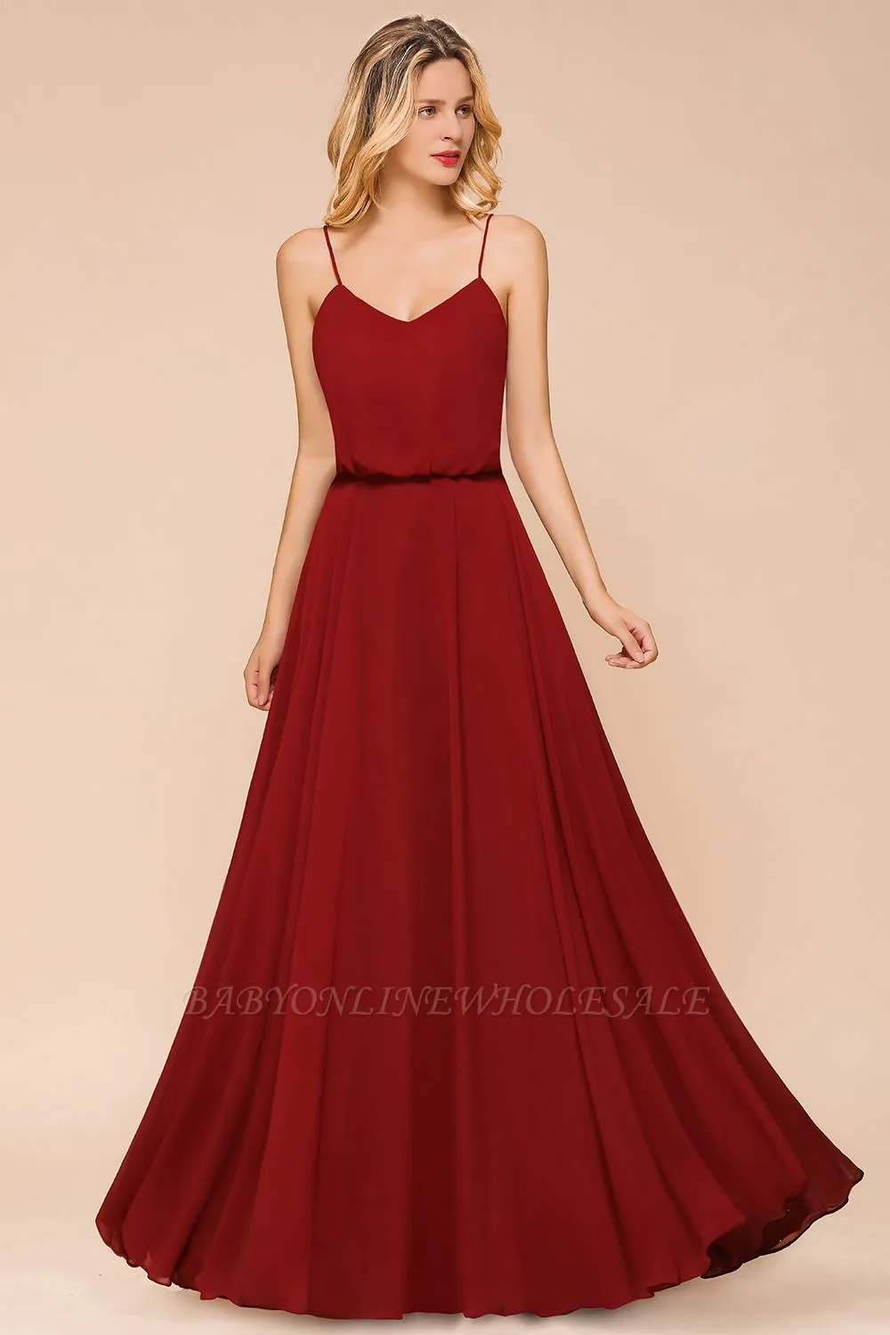 Spaghetti Straps Chiffon Long Bridesmaid Dress Aline Formal Dress - Image 5
