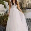Sleeveless Floral Lace Wedding Dress V-Neck Tulle Bridal Gown