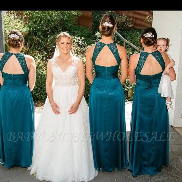 Summer Jewel Open Back Lace Sleeveless Bridesmaid Dresses | Sexy Backless Affordable Floor Length Lace Maid Of Honor Dresses - Image 2