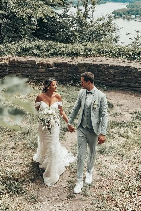 Beautiful White Mermaid Wedding Dress Off-the-Shoulder Bridal Gown - Image 2