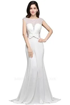 AYLEEN | Mermaid Scoop White Chiffon Evening Dress With Beadings