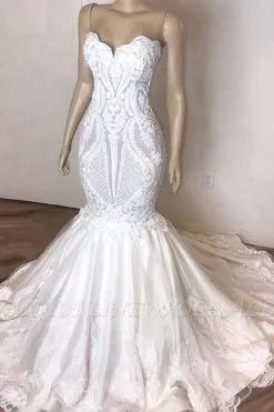 Stunning Strapless Mermaid White Beach Wedding Dress | Sexy Low Back Bridal Gowns On Sale