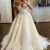 Off Shoulder Tulle Lace Appliques Wedding Dress With Chapel Train