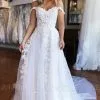 Elegant Off-the-Shoulder White Floral Lace Tulle Wedding Dress